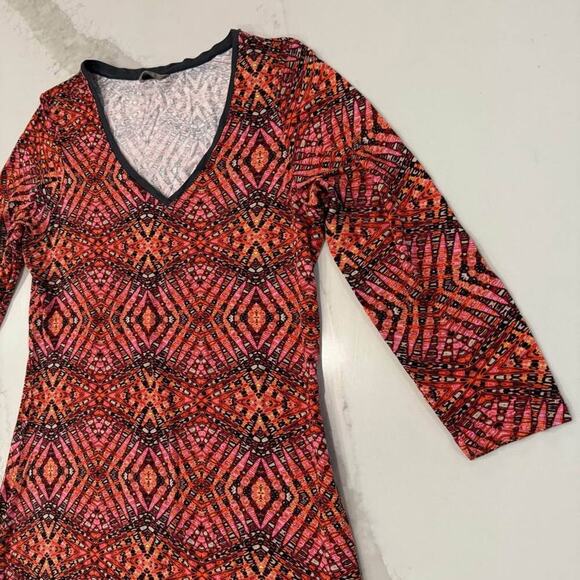 Sandwich Long Sleeve V-Neck Knee Length Stretchy Dress Women's Small Pink/Orange - Picture 3 of 6